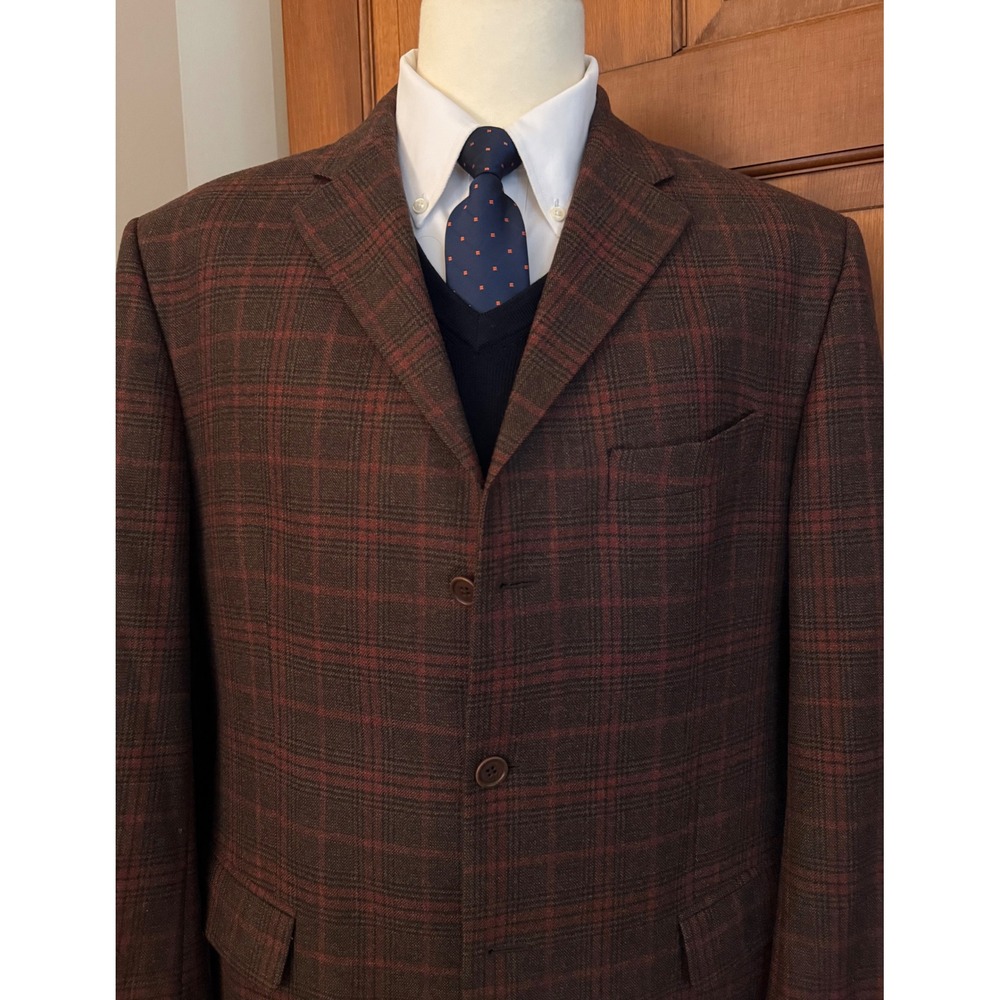 Mario Caldi Italian Wool Sport Coat Mens 46S Brown Windowpane Blazer Jacket